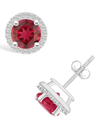 Lab Grown Ruby (2 ct. t.w.) and Lab Grown Sapphire (1/5 ct. t.w.) Halo Studs in 10K White Gold