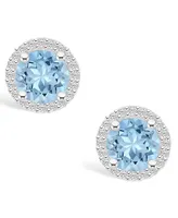 Lab Grown Spinel Aquamarine (1-7/8 ct. t.w.) and Lab Grown Sapphire (1/5 ct. t.w.) Halo Studs in 10K White Gold