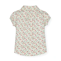 Hope & Henry Toddler Girls Ruffle Front Shirt with Puff Sleeves