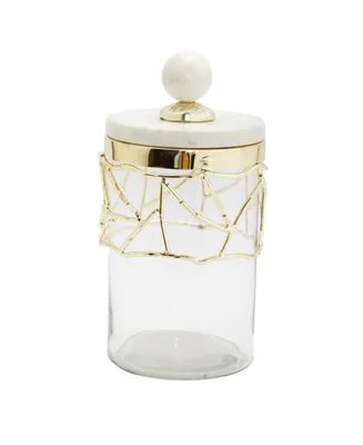 Classic Touch Glass Canister Mesh Design Set, Marble Lid Set, 2 Piece