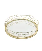 Classic Touch Round Mirror Tray Mesh Design, 14" x 2" - Gold