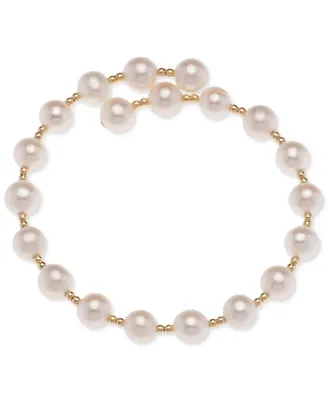 Cultured Freshwater Pearl (6-1/2 - 7mm) Polished Bead Coil Bracelet in 18k Gold-Plated Sterling Silver