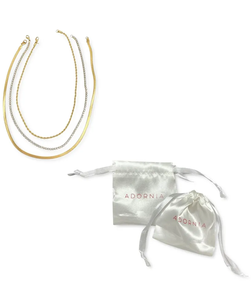 Adornia Herringbone Chain, Rope Chain, and Tennis Necklace Set