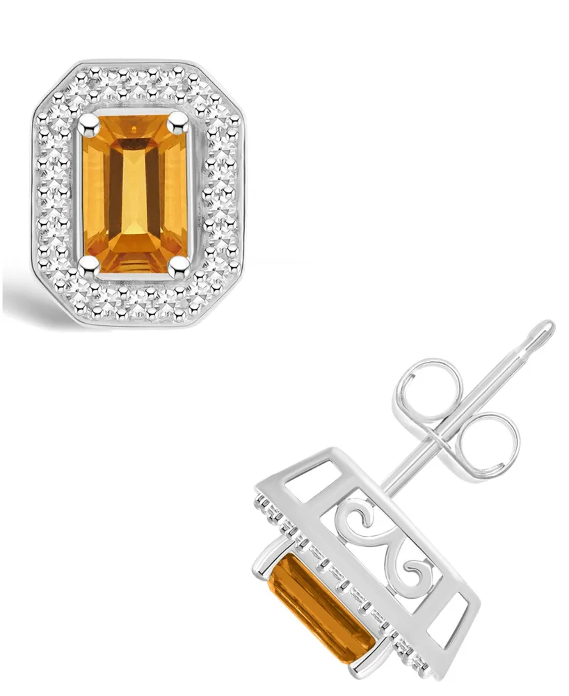 Macy's Citrine (1-1/10 ct. t.w.) and Diamond (1/5 ct. t.w.) Halo Studs in Sterling Silver