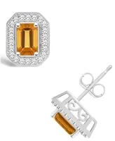 Macy's Citrine (1-1/10 ct. t.w.) and Diamond (1/5 ct. t.w.) Halo Studs in Sterling Silver