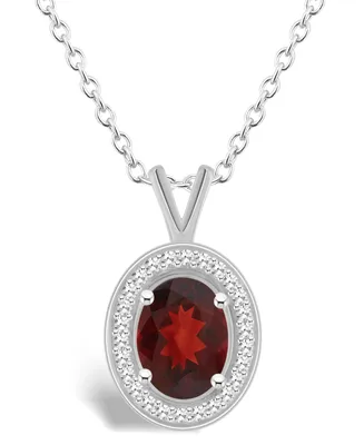 Macy's Garnet (1-1/2 ct. t.w.) and Diamond (1/8 ct. t.w.) Halo Pendant Necklace in Sterling Silver