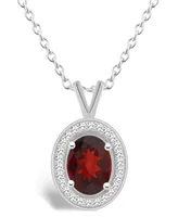 Macy's Garnet (1-1/2 ct. t.w.) and Diamond (1/8 ct. t.w.) Halo Pendant Necklace in Sterling Silver