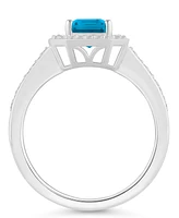 Macy's Blue Topaz (2 ct. t.w.) and Diamond (1/5 Halo Ring Sterling Silver