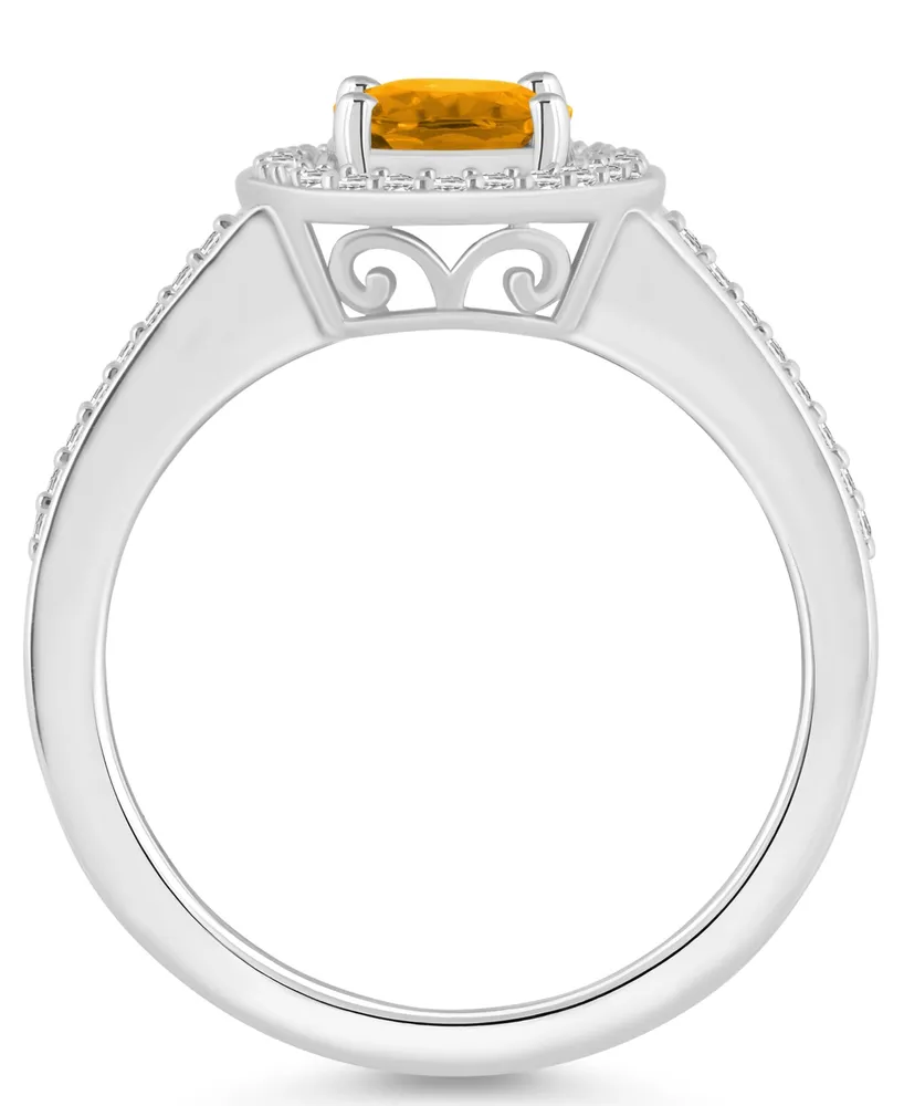 Macy's Citrine (1-1/5 ct. t.w.) and Diamond (1/5 Halo Ring Sterling Silver