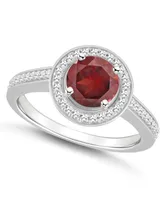 Macy's Garnet (1-2/3 ct. t.w.) and Diamond (1/5 Halo Ring Sterling Silver