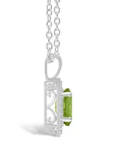 Macy's Peridot (1-1/3 ct. t.w.) and Diamond (1/8 ct. t.w.) Halo Pendant Necklace in Sterling Silver