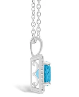 Macy's Blue Topaz (1-3/4 ct. t.w.) and Diamond (1/7 ct. t.w.) Halo Pendant Necklace in Sterling Silver