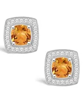 Macy's Citrine (1 ct. t.w.) and Diamond (1/5 ct. t.w.) Halo Studs in Sterling Silver