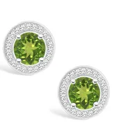 Macy's Peridot (1-9/10 ct. t.w.) and Diamond (1/5 ct. t.w.) Halo Studs in Sterling Silver