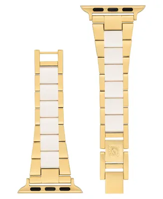 Anne Klein Women's Gold-Tone and White Tide Plastic Bracelet Compatible with 42/44/45/Ultra/Ultra 2 Apple Watch - White, Gold