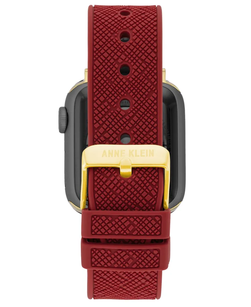 Anne Klein Women's Red Textured Silicone Band Compatible with 42/44/45/Ultra/Ultra 2 Apple Watch - Red, Gold