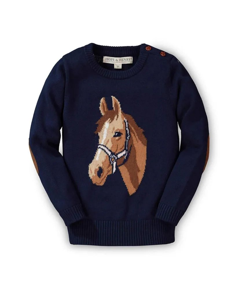 Hope & Henry Baby Girls Horse Intarsia Pullover Sweater