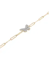 Diamond Butterfly Paperclip Link Bracelet (1/6 ct. t.w.) in 14k Gold-Plated Sterling Silver