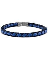 Esquire Men's Jewelry Blue Leather Woven Bracelet in Sterling Silver, Created for Macy's