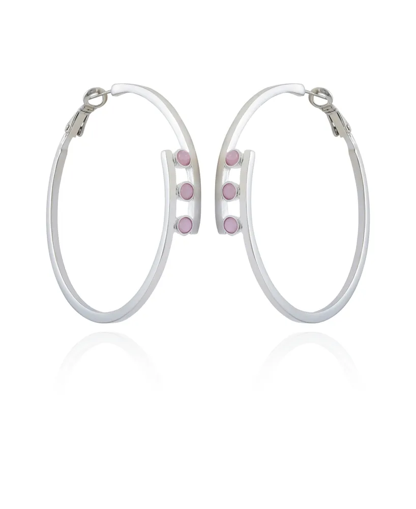 Vince Camuto Silver-Tone and Crystal 3 Stone Hoop Earring - Silver