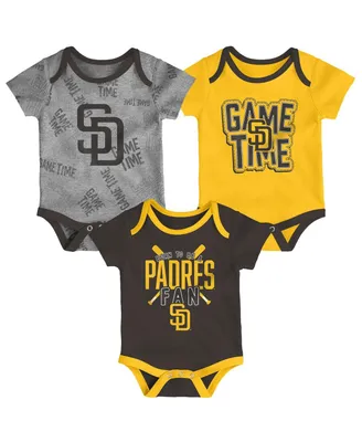 Newborn and Infant Boys and Girls San Diego Padres Brown, Gold, Heathered Gray Game Time Three-Piece Bodysuit Set