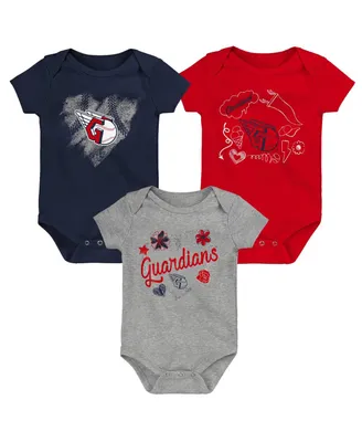 Infant Boys and Girls Navy, Red, Gray Cleveland Guardians Batter Up 3-Pack Bodysuit Set