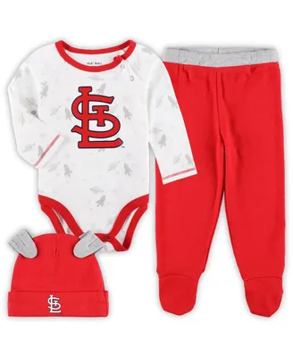 Newborn and Infant Boys Girls Red, White St. Louis Cardinals Dream Team Bodysuit Hat Footed Pants Set
