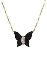 Wrapped Diamond Enamel Butterfly Necklace (1/10 ct. t.w.) in 10k Yellow Gold, 17" + 1" extender