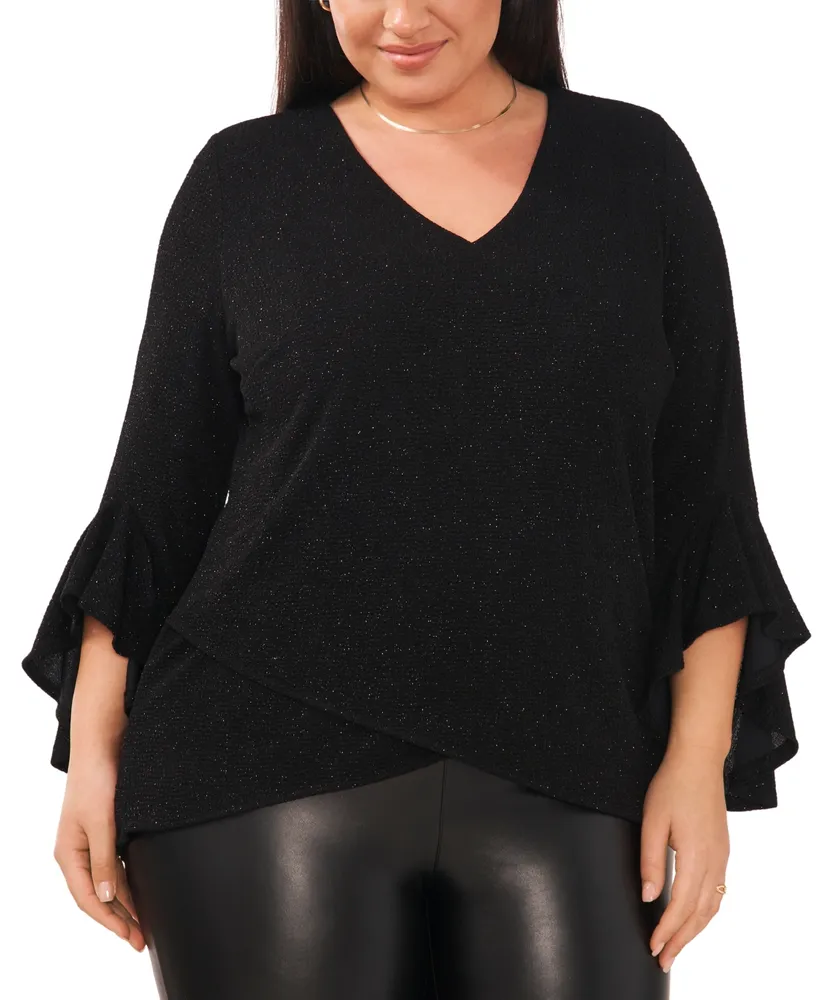 Msk Plus Glitter Bell-Sleeve V-Neck Knit Top