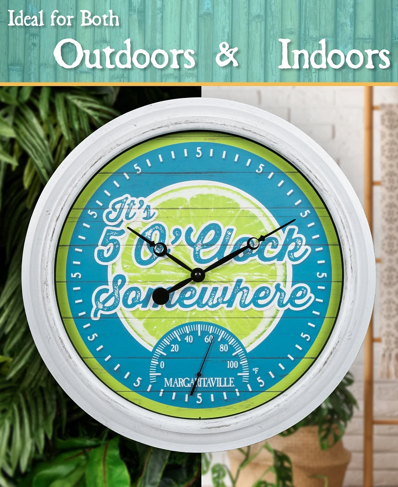 La Crosse Technology 433-3841MV2T 15.75" Margaritaville Indoor, Outdoor Wall Clock with Temp It's 5 O'Clock Somewhere