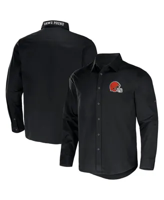 Men's Nfl x Darius Rucker Collection by Fanatics Black Cleveland Browns Convertible Twill Long Sleeve Button-Up Shirt