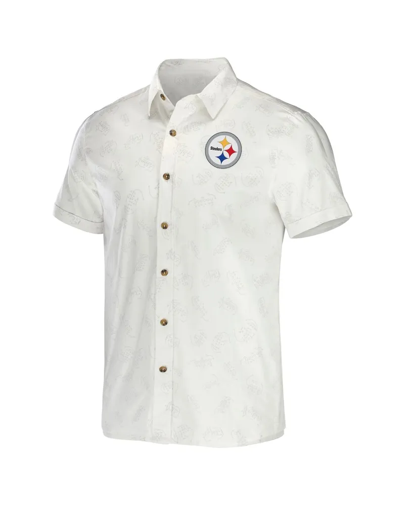 Men's Nfl x Darius Rucker Collection by Fanatics White Pittsburgh Steelers Woven Button-Up T-shirt