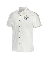 Men's Nfl x Darius Rucker Collection by Fanatics White Pittsburgh Steelers Woven Button-Up T-shirt