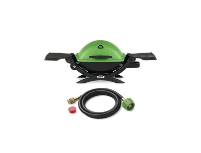 Weber Q 1200 Gas Grill (Green) And Adapter Hose
