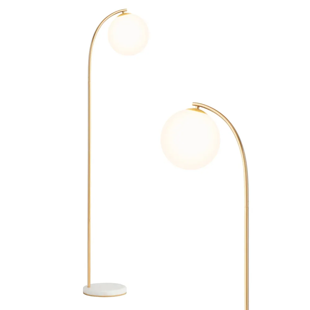 Brightech Luna Drop 75" Led Contemporary Floor Lamp with Marble Base Frosted Glass Globe