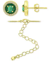 Giani Bernini 2-Pc. Set Lab-Grown Green Quartz (1-3/8 ct. t.w.) & Cubic Zirconia Pendant Necklace & Matching Stud Earrings in 18k Gold