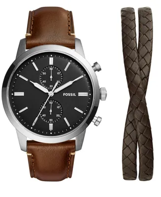 Fossil Men's Townsman Chronograph, Brown Leather Strap Watch, 44mm and Bracelet Set