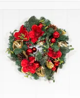 Village Lighting 24" Lighted Christmas Wreath, Red Magnolia