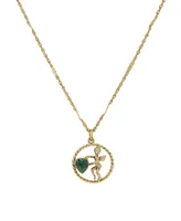 2028 Gold-Tone Suspended Cherub Angel and Dark Green Heart Necklace