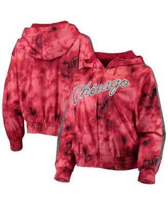 Women's Mitchell & Ness Red Chicago Bulls Galaxy Sublimated Windbreaker Pullover Full-Zip Hoodie Jacket