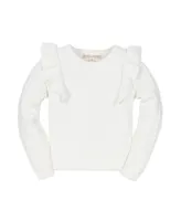 Hope & Henry Baby Girls Long Sleeve Pointelle Yoke Ruffle Sweater