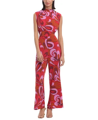 Donna Morgan Women's Printed Tie-Waist Sleeveless Jumpsuit