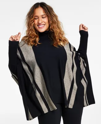 Alfani Plus Size Lurex Striped Poncho Sweater, Created for Macy's
