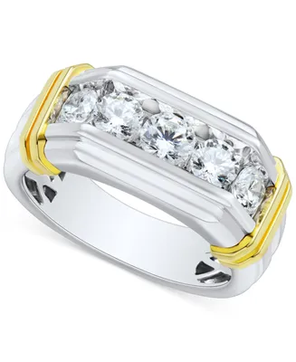 Grown With Love Men's Lab Diamond Horizontal Five Stone Ring (1-1/2 ct. t.w.) 10k Two-Tone Gold