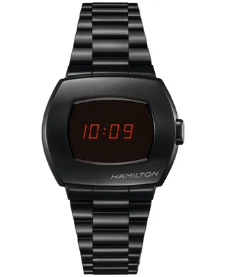 Hamilton Men's Swiss Digital American Classic Psr Digital Quartz Black Pvd Stainless Steel Bracelet Watch 35x41mm