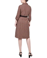 Ny Collection Women's 3/4 Roll Tab Sleeve Shirt Dress