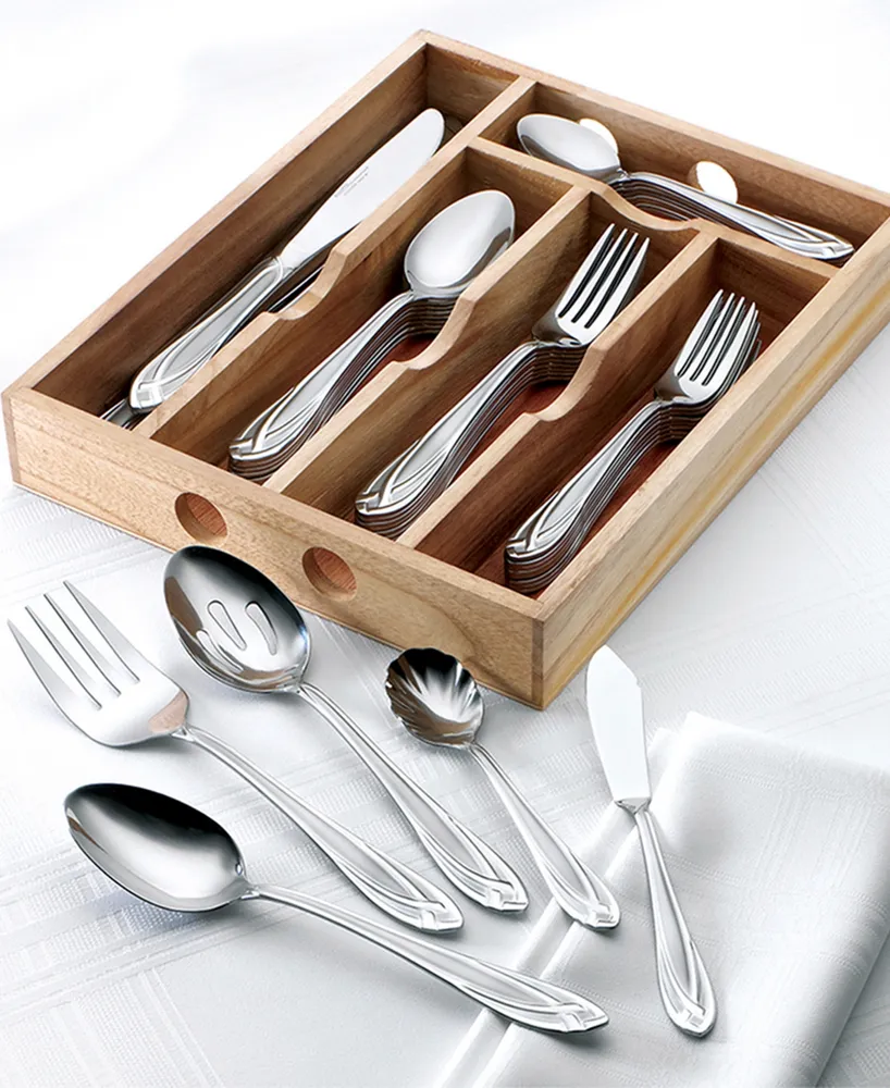 Hampton Forge Lace Frosted 54 Piece Set with Wood Caddy, Service for 8