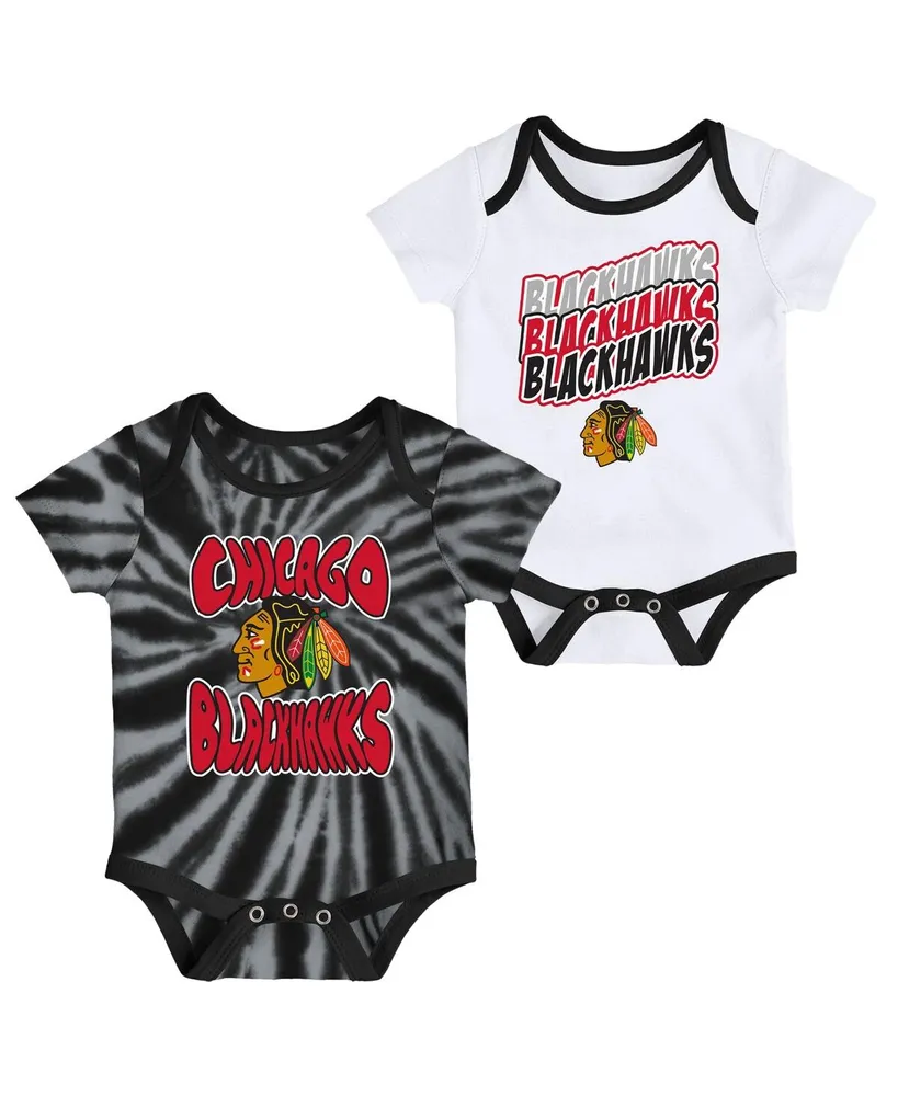 Newborn and Infant Boys and Girls Black, White Chicago Blackhawks Monterey Tie-Dye Two-Pack Bodysuit Set