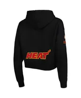 Women's Pro Standard Black Miami Heat Classic Fleece Cropped Pullover Hoodie