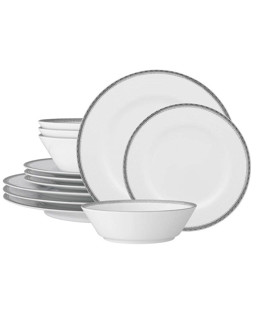 Noritake Whiteridge Platinum 12 Pc Set, Service For 4